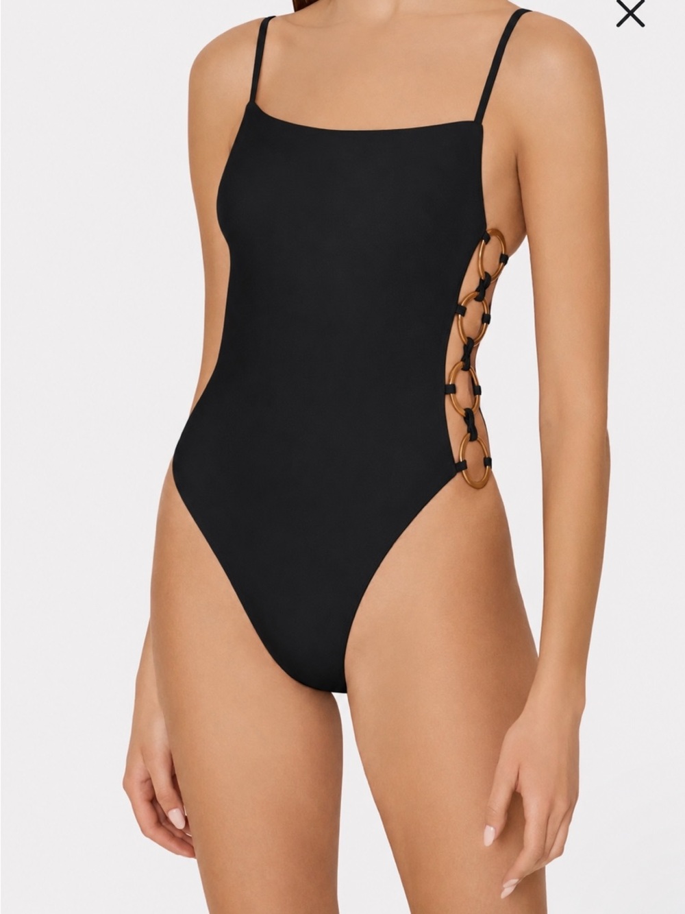 Milly Black One-Piece Swimsuit with Gold Ring Accents